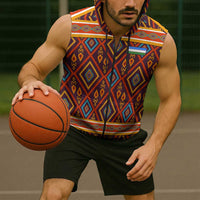 Uzbekistan Sleeveless Zip Hoodie with Traditional Geometric Motif Design - Wonder Print Shop