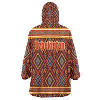 Uzbekistan Wearable Blanket Hoodie with Traditional Geometric Motif Design - Wonder Print Shop