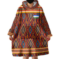 Uzbekistan Wearable Blanket Hoodie with Traditional Geometric Motif Design - Wonder Print Shop