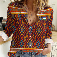 Uzbekistan Women Casual Shirt with Traditional Geometric Motif Design - Wonder Print Shop