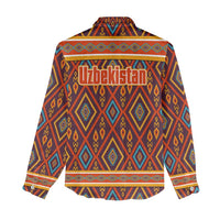 Uzbekistan Women Casual Shirt with Traditional Geometric Motif Design - Wonder Print Shop