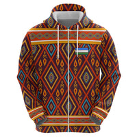 Uzbekistan Zip Hoodie with Traditional Geometric Motif Design - Wonder Print Shop