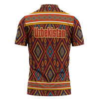 Uzbekistan Zipper Polo Shirt with Traditional Geometric Motif Design - Wonder Print Shop