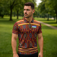 Uzbekistan Zipper Polo Shirt with Traditional Geometric Motif Design - Wonder Print Shop