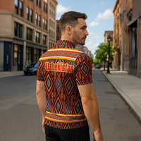 Uzbekistan Zipper Polo Shirt with Traditional Geometric Motif Design - Wonder Print Shop