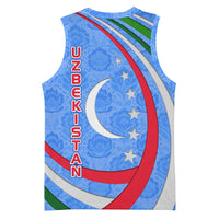 Uzbekistan Basketball Jersey with Crescent Star and Ornamental Swirl Design - Wonder Print Shop