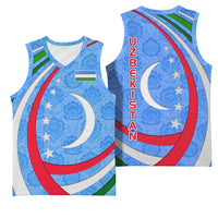 Uzbekistan Basketball Jersey with Crescent Star and Ornamental Swirl Design - Wonder Print Shop