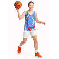 Uzbekistan Basketball Jersey with Crescent Star and Ornamental Swirl Design - Wonder Print Shop