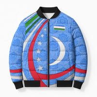 Uzbekistan Bomber Puffer Jacket with Crescent Star and Ornamental Swirl Design - Wonder Print Shop