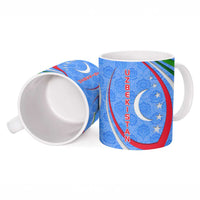 Uzbekistan Ceramic Mug with Crescent Star and Ornamental Swirl Design - Wonder Print Shop