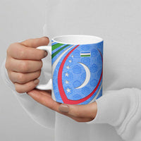 Uzbekistan Ceramic Mug with Crescent Star and Ornamental Swirl Design - Wonder Print Shop