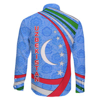 Uzbekistan Family Matching Long Sleeve Bodycon Dress and Hawaiian Shirt with Crescent Star and Ornamental Swirl Design - Wonder Print Shop