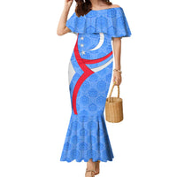 Uzbekistan Family Matching Mermaid Dress and Hawaiian Shirt with Crescent Star and Ornamental Swirl Design - Wonder Print Shop