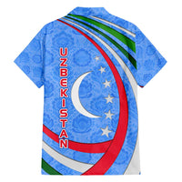 Uzbekistan Family Matching Short Sleeve Bodycon Dress and Hawaiian Shirt with Crescent Star and Ornamental Swirl Design - Wonder Print Shop
