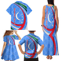 Uzbekistan Family Matching Tank Maxi Dress and Hawaiian Shirt with Crescent Star and Ornamental Swirl Design - Wonder Print Shop