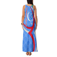 Uzbekistan Family Matching Tank Maxi Dress and Hawaiian Shirt with Crescent Star and Ornamental Swirl Design - Wonder Print Shop