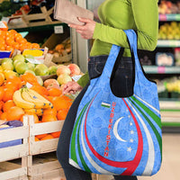 Uzbekistan Grocery Bag with Crescent Star and Ornamental Swirl Design - Wonder Print Shop