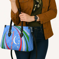 Uzbekistan Leather Bag with Crescent Star and Ornamental Swirl Design - Wonder Print Shop