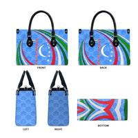 Uzbekistan Leather Bag with Crescent Star and Ornamental Swirl Design - Wonder Print Shop