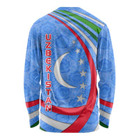 Uzbekistan Long Sleeve Shirt with Crescent Star and Ornamental Swirl Design - Wonder Print Shop