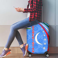 Uzbekistan Luggage Cover with Crescent Star and Ornamental Swirl Design - Wonder Print Shop