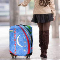 Uzbekistan Luggage Cover with Crescent Star and Ornamental Swirl Design - Wonder Print Shop