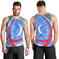 Uzbekistan Men Tank Top with Crescent Star and Ornamental Swirl Design - Wonder Print Shop