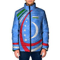 Uzbekistan Padded Jacket with Crescent Star and Ornamental Swirl Design - Wonder Print Shop