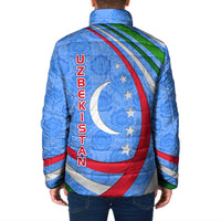 Uzbekistan Padded Jacket with Crescent Star and Ornamental Swirl Design - Wonder Print Shop