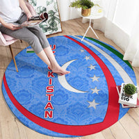 Uzbekistan Round Carpet with Crescent Star and Ornamental Swirl Design - Wonder Print Shop