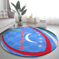 Uzbekistan Round Carpet with Crescent Star and Ornamental Swirl Design - Wonder Print Shop