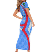 Uzbekistan Short Sleeve Bodycon Dress with Crescent Star and Ornamental Swirl Design - Wonder Print Shop
