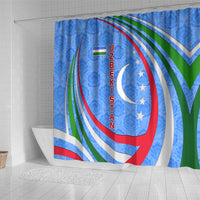 Uzbekistan Shower Curtain with Crescent Star and Ornamental Swirl Design - Wonder Print Shop