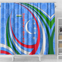 Uzbekistan Shower Curtain with Crescent Star and Ornamental Swirl Design - Wonder Print Shop