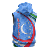 Uzbekistan Sleeveless Zip Hoodie with Crescent Star and Ornamental Swirl Design - Wonder Print Shop