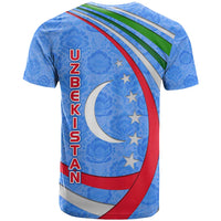Uzbekistan T Shirt with Crescent Star and Ornamental Swirl Design - Wonder Print Shop