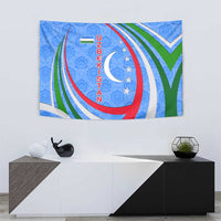 Uzbekistan Tapestry with Crescent Star and Ornamental Swirl Design - Wonder Print Shop