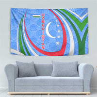 Uzbekistan Tapestry with Crescent Star and Ornamental Swirl Design - Wonder Print Shop