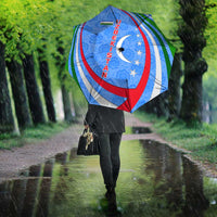 Uzbekistan Umbrella with Crescent Star and Ornamental Swirl Design - Wonder Print Shop