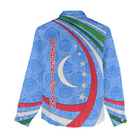 Uzbekistan Women Casual Shirt with Crescent Star and Ornamental Swirl Design - Wonder Print Shop