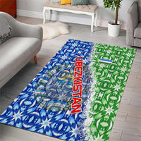 Uzbekistan Area Rug with Ikat Pattern and National Coat of Arms Design - Wonder Print Shop