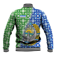 Uzbekistan Baseball Jacket with Ikat Pattern and National Coat of Arms Design - Wonder Print Shop
