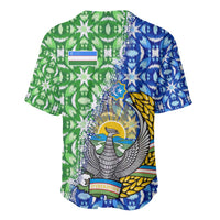 Uzbekistan Baseball Jersey with Ikat Pattern and National Coat of Arms Design - Wonder Print Shop