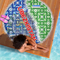 Uzbekistan Beach Blanket with Ikat Pattern and National Coat of Arms Design - Wonder Print Shop