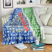 Uzbekistan Blanket with Ikat Pattern and National Coat of Arms Design - Wonder Print Shop