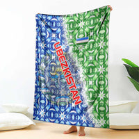 Uzbekistan Blanket with Ikat Pattern and National Coat of Arms Design - Wonder Print Shop
