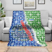 Uzbekistan Blanket with Ikat Pattern and National Coat of Arms Design - Wonder Print Shop
