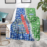 Uzbekistan Blanket with Ikat Pattern and National Coat of Arms Design - Wonder Print Shop