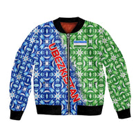 Uzbekistan Bomber Jacket with Ikat Pattern and National Coat of Arms Design - Wonder Print Shop