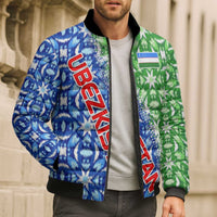 Uzbekistan Bomber Puffer Jacket with Ikat Pattern and National Coat of Arms Design - Wonder Print Shop